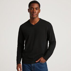 $98 VINTAGE Y2K Perry Ellis Men’s V-Neck Sweater Black Knit Medium